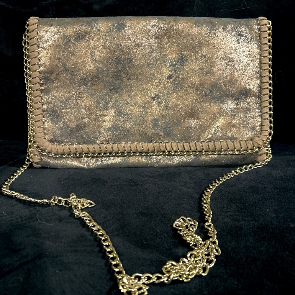 Phase 3 blue gray fold over metallic shoulder/clutch chain detail